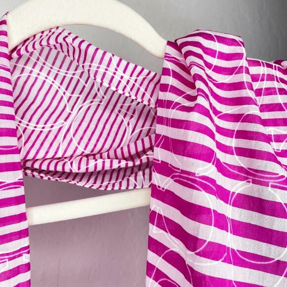 Coach Pink and White Striped Signature Logo C Cotton Raw Cut Lightweight Scarf - Picture 4 of 8